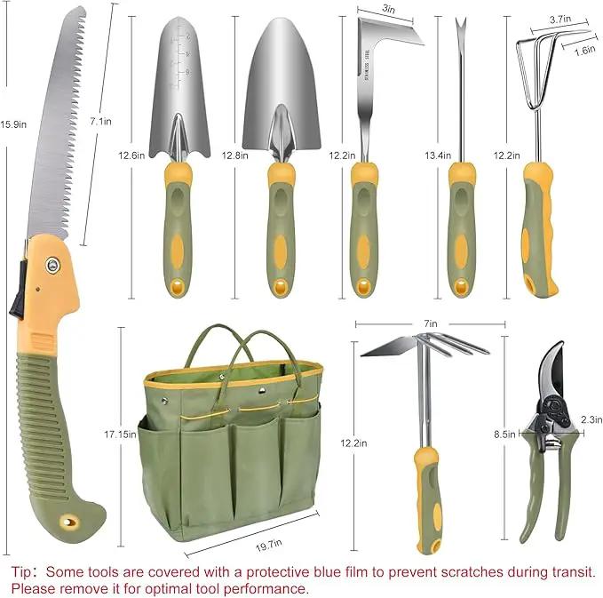 Garden Tool Set, WisaKey 9 Piece Stainless Steel Heavy Duty Gardening Tools with Handle, Durable Garden Tool Bag, Ideal Gardening Hand Tools, Gardening Gifts for Women and Men White Elephant Gifts by GreenHaven Gardens