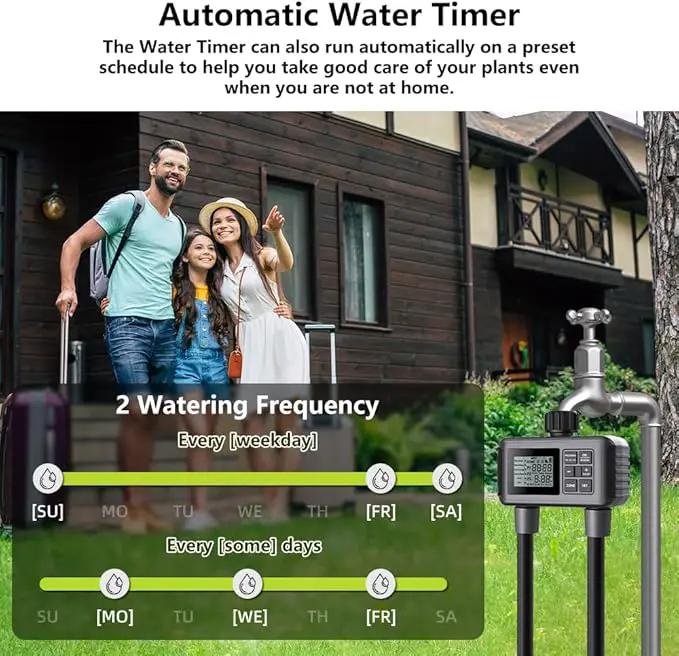 Uzoli SGW07 Sprinkler Timer, Water Timer for Garden Hose, Programmable Hose Timer 2 Outlet with Rain Delay, Manual, Auto System Controller, IP55 Waterproof Drip Irrigation Timer for Yard, Lawn, Pool by GreenHaven Gardens