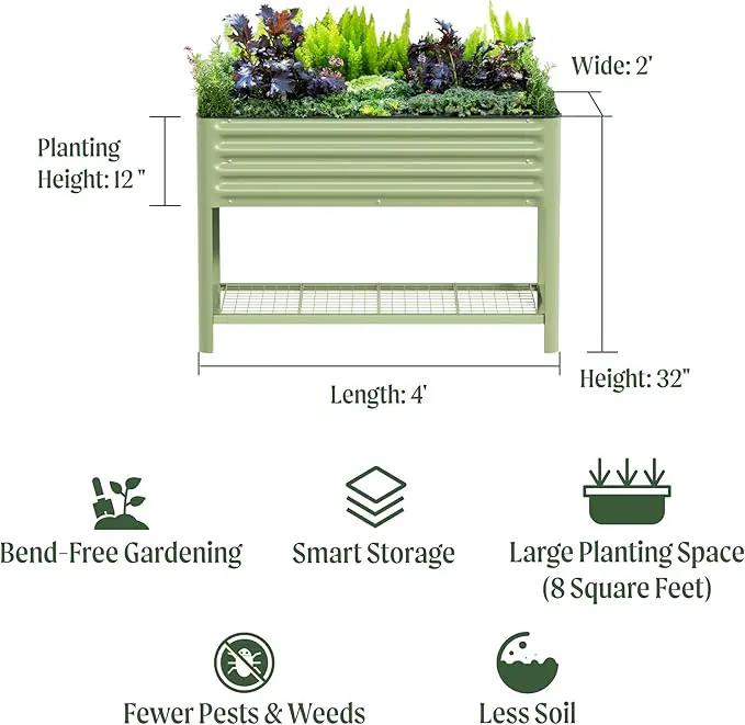 Elevated Raised Garden Bed-V Series, 2' x 4' Garden Beds with Legs & Storage Rack for Patio Porch, 700 Lbs Weight Capacity, Outdoor Planter Boxes for Gardening Herbs Vegetables Flowers, Olive Green by GreenHaven Gardens