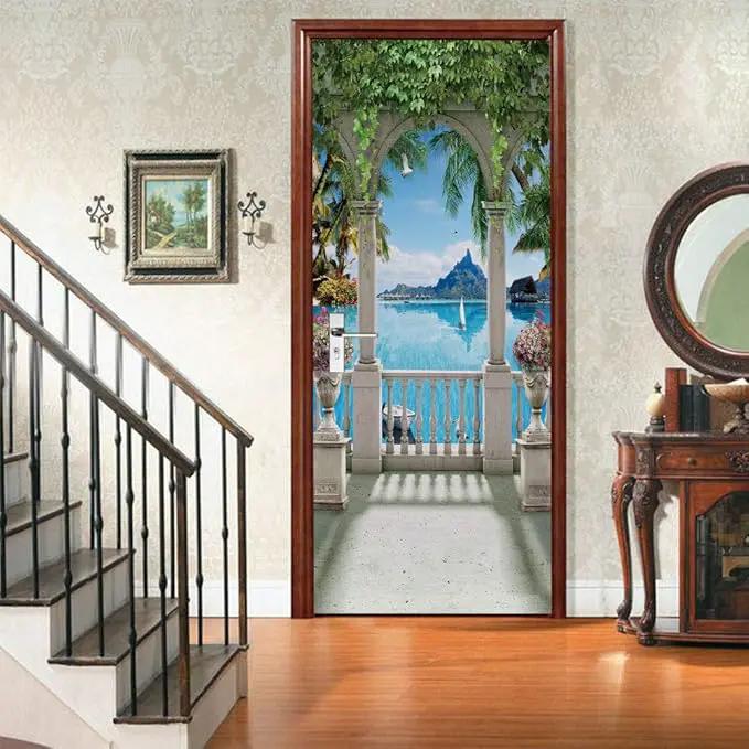 3D Door Stickers Murals - Landscape - Peel and Stick - Waterproof & Washable - Matt Finish - Modern Style - White - 34.6" x 78.7" - 2 Pieces by GreenHaven Gardens