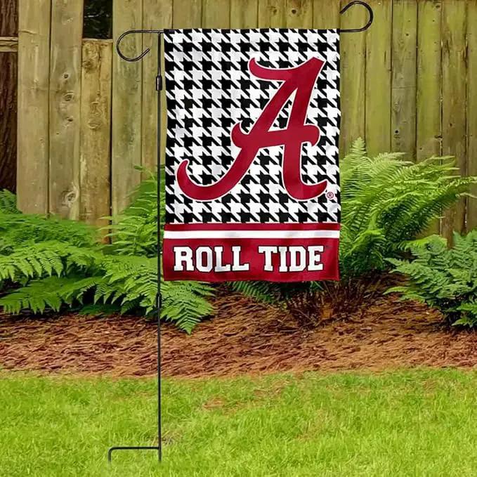 College Flags & Banners Co. Alabama Crimson Tide Houndstooth Pattern Garden Banner Flag with Stand Pole Holder by GreenHaven Gardens