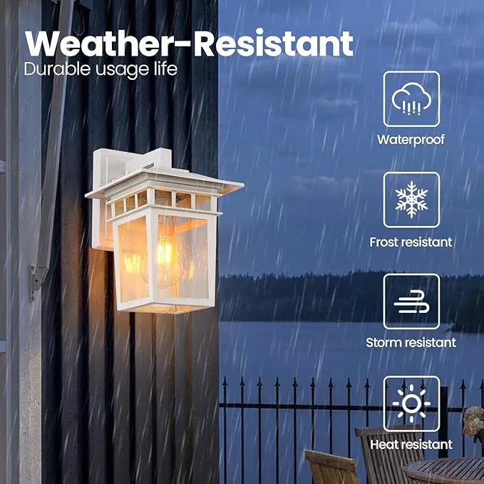 Outdoor Wall Lantern, Exterior Lighting Fixtures Wall Mount, 2 Pack White Outdoor Sconces with Seeded Glass, Exterior Porch/Patio Lights for House Front Door Garage by GreenHaven Gardens