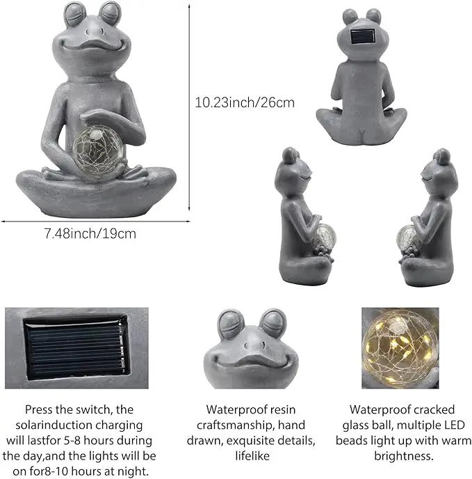 Solar Frog Garden Statues Meditating Yoga Frog Statue Housewarming Gifts for Women/Mom Zen Garden Frog Figurines for Lawn Patio Yard Porch Garden Decor Frog Decorations Gift Ideas by GreenHaven Gardens
