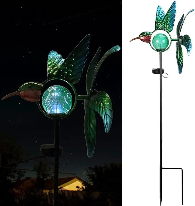 Solar Lights Outdoor Garden Hummingbird Solar Garden Stakes Light Decorative Wind Spinner Pathway Light for Yard Decor Green by GreenHaven Gardens