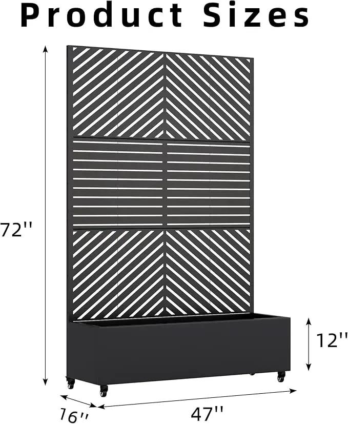 Casaphoria Metal Raised Garden Bed with Trellis and Wheels, 72"x47"x16" Planter Box for Climbing Plants, Vegetables & Vines, Features Drainage Holes and Privacy Screen, Black(Parallel&Louvered) by GreenHaven Gardens