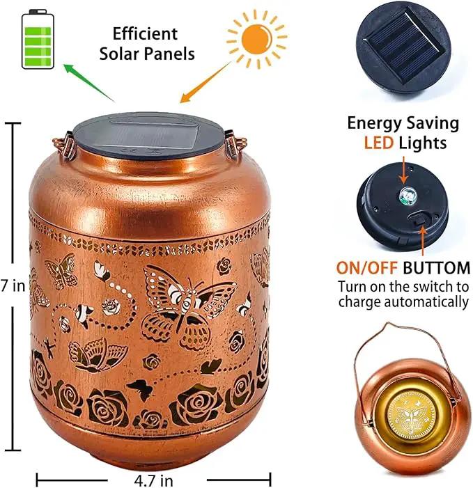 2 Pack Butterfly Outdoor Solar Hanging Lanterns Waterproof LED Solar Lights Metal Decorative Lanterns for Garden, Patio, Courtyard, Backyard, Yard Decor Unique Butterfly Gifts for Women Gardening by GreenHaven Gardens