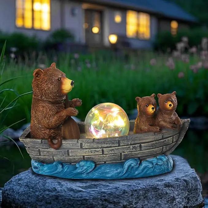 Solar Bears Boating Statue with Ball Light 5" Resin Bear Figurines Waterproof Bear Decorations for Home Yard Patio Porch Balcony Best Garden Gifts for Women Mothers Grandmothers Sisters by GreenHaven Gardens