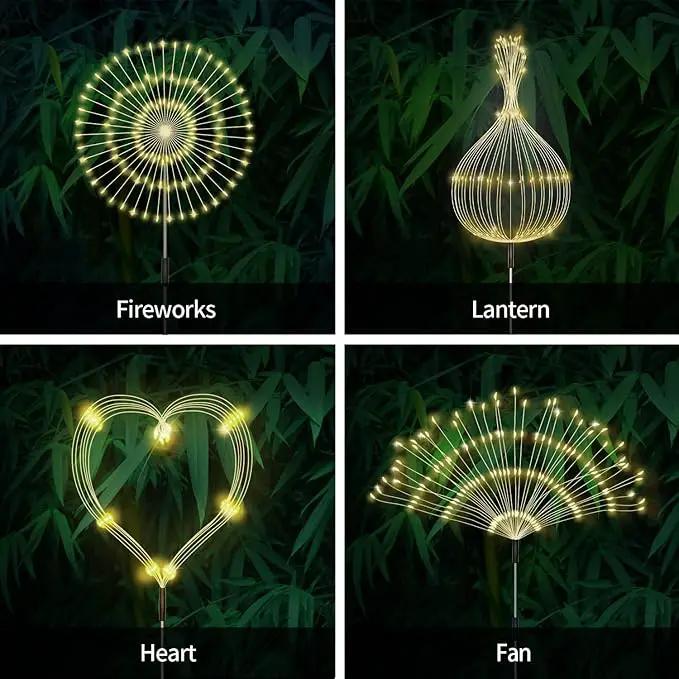 Solar Outdoor Warm White Garden Lights, 4 Pack Firework With 120 LED Starburst String 8 Modes Fairy With Remote, for Wedding Christmas, Lawn Backyard Party Patio Decoration by GreenHaven Gardens
