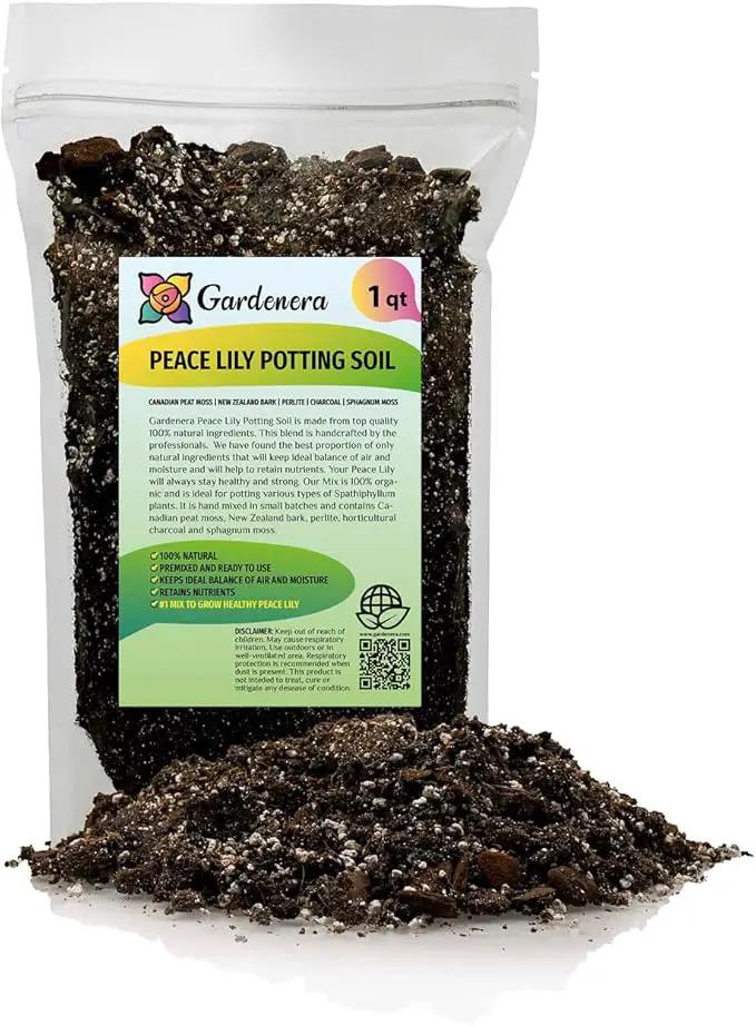 Gardenera's Expert Blend for Peace Lilies: Canadian Peat Moss, New Zealand Bark, Perlite, Bamboo Charcoal Ideal for Indoor Plants - [1-Quart Bag] by GreenHaven Gardens
