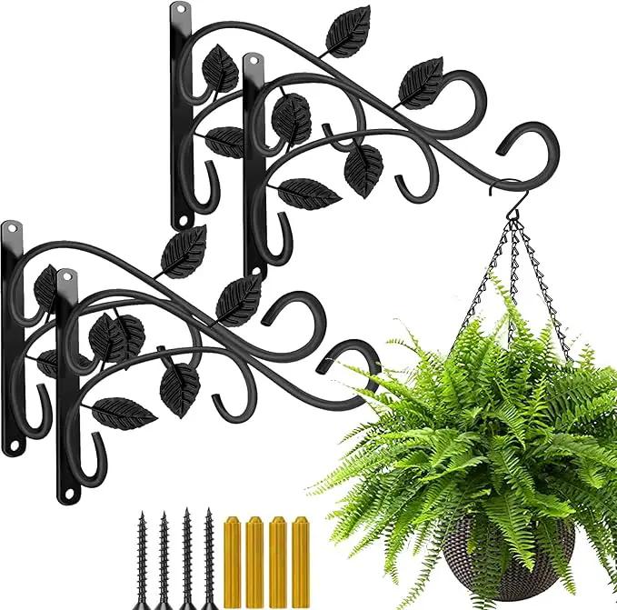 4 PCS Metal Hanging Hook Plants Brackets, 12 Inch Iron Wall Mount Bracket Durable Rust-Resistant Plant Hanger Hook for Hanging Plants Bird Feeder Lantern Wind Chimes by GreenHaven Gardens