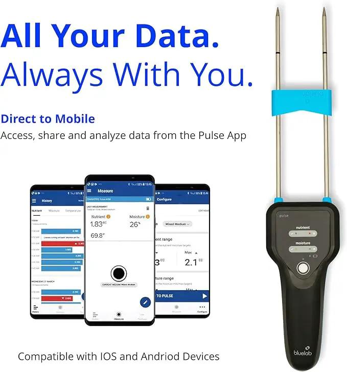 Bluelab Pulse Meter - Handheld Digital Soil Meter Measures Nutrients (TDS), Moisture & Temperature directly from the Root Zone - Grow Healthier Plants with Fast, Accurate Measurements by GreenHaven Gardens
