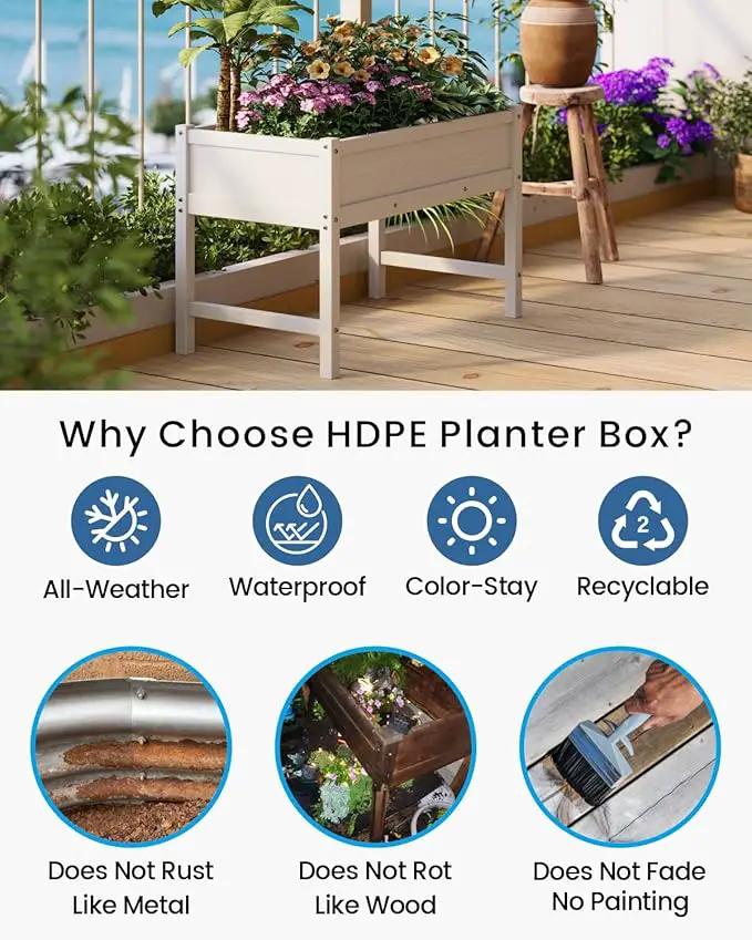 HDPE Raised Garden Bed with Legs, Outdoor Weather-Resistant Elevated Planter Box Stand for Seeds, Herbs, Flowers, Vegetables (White) by GreenHaven Gardens
