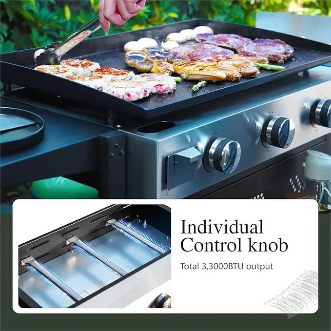 Sophia & William 27-Inch Flat Top Grill with Ceramic Coated Cast Iron Griddle, 3-Burner Propane Gas BBQ Griddle, Portable Outdoor Barbecue Grill,33,000 BTU,Black by GreenHaven Gardens