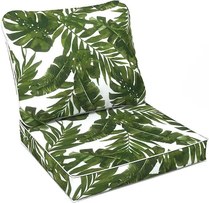 LVTXIII Outdoor/Indoor Deep Seat Cushion Patio Seat and Back Cushion Set All-Weather Replacement Chair Cushion for Chairs Sofa and Coach, 24"x24"x4", Palms Green by GreenHaven Gardens