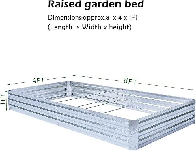 Galvanized Raised Garden Beds for Vegetables Large Metal Planter Box Steel Kit Flower Herb, 8x4x1ft by GreenHaven Gardens