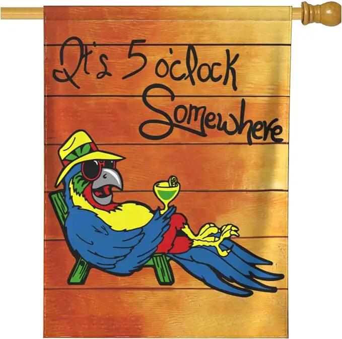 It's 5 O'Clock Somewhere Garden Flag 28x40 Inch Outdoor Decoration Banner Spring Summer Tropical Beach House Flags Yard Farmhouse Garden Deco Indoor Sign, Colour 1 by GreenHaven Gardens