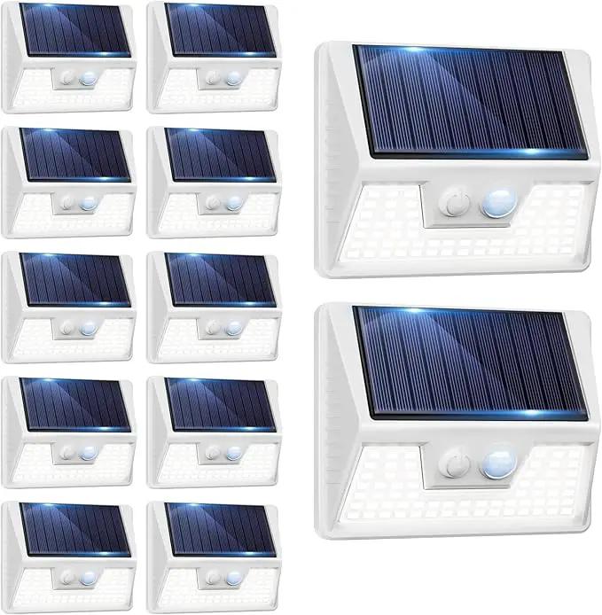 12 Pack Solar Lights Outdoor Motion Sensor, Waterproof Fence Lights with 3 Lighting Mode, Cool White LED Security Deck Lights for Outside Wall Yard Steps Stairs Garden - White by GreenHaven Gardens