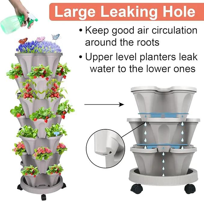 Vertical Planter, 7 Tier Stackable Strawberry Planter with Garden Tool Set, Movable Indoor/Outdoor Garden Herb Pot for Growing Vegetables and Succulents, Gray by GreenHaven Gardens