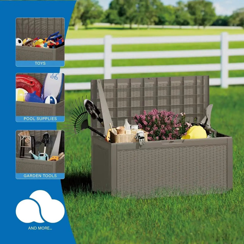 100 Gallon Waterproof Large Resin Deck Box Indoor/Outdoor Lockable Storage Container and Seating for Garden, Pool, and Patio (100 Gallon, Grey) by GreenHaven Gardens