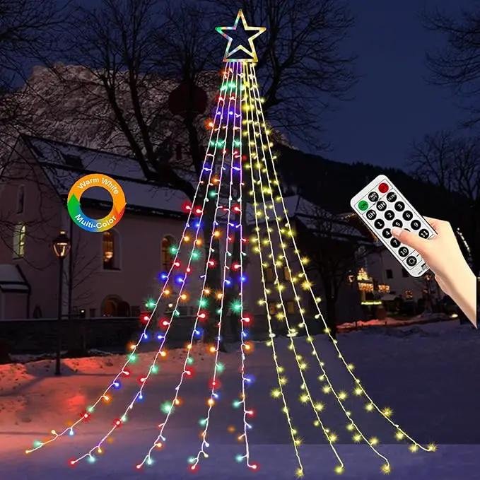 Christmas Decoration Lights, Outdoor String Lights 320 LED 11.5 Ft Waterfall Tree With Big Star Topper 8 Modes for New Year Holiday Garden Yard Indoor Outdoor Decor by GreenHaven Gardens