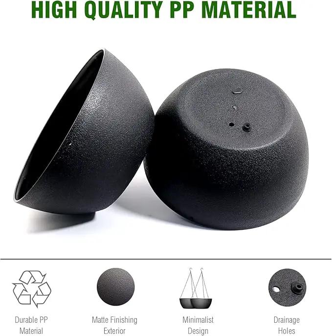 WOUSIWER 13 inch 2Pack Large Hanging Planters for Outdoor Indoor Plants with Drainage Holes and Chain, Round Hanging Flower Pots for Garden Home Porch Decor, Black by GreenHaven Gardens