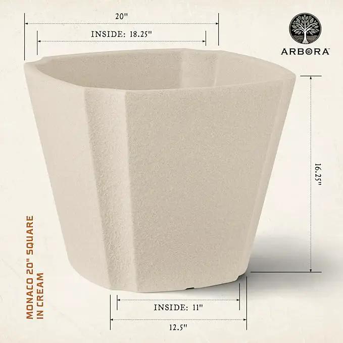ARBORA 20" Monaco Square Polyresin Indoor and Outdoor Planter with Classic Cream Finish - Durable, Weatherproof, Lightweight, Large Plant Pot for Patio, Garden, Deck, Entryway by GreenHaven Gardens