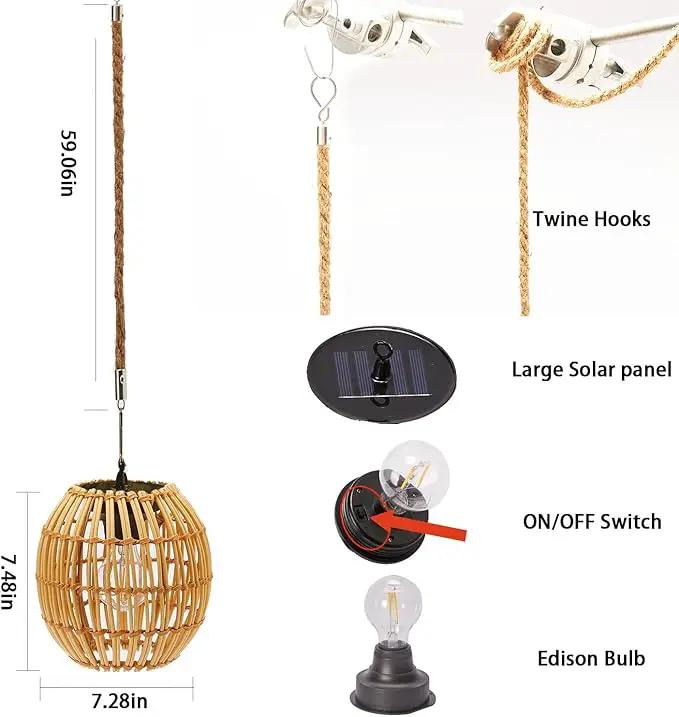Hanging Solar Lantern Outdoor Waterproof, Large Solar Rattan Lantern Outdoor with Twine Handle, Bright Solar Outdoor Lights with Edison Bulb for Garden Patio Yard Decoration by GreenHaven Gardens