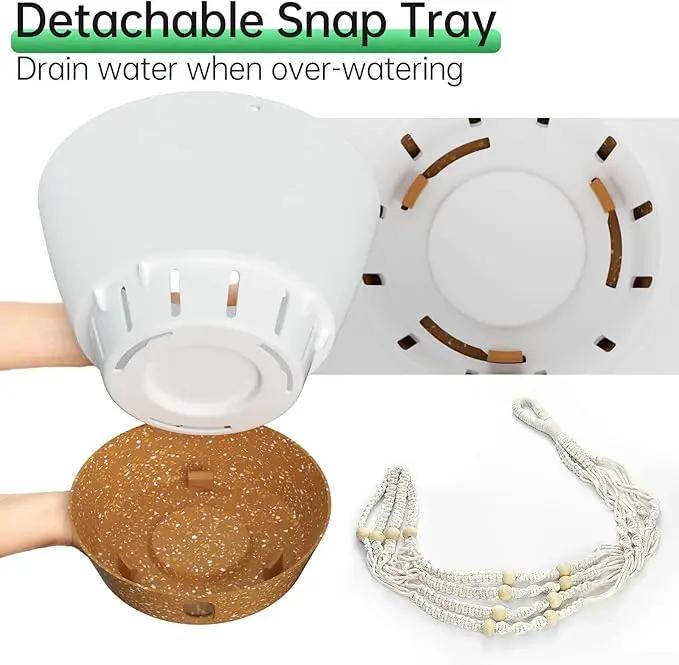 ZMTECH 2 Pack 10 Inch White Hanging Planters with Macrame Plant Hanger for Indoor and Outdoor Plants, Self Watering, Drainage Hole, Visible Level Tray by GreenHaven Gardens