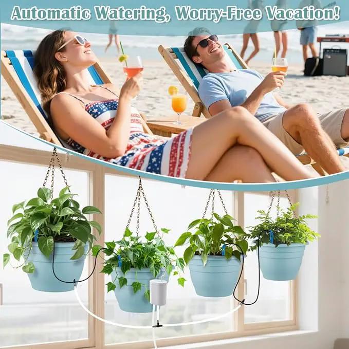 Hanging Planters 10 Inch, 4 Pcs Flower Pots Automatic Watering System Set, Self Watering Hanging Basket with Drainage Hole for Indoor Outdoor Plants, Decor, Blue by GreenHaven Gardens