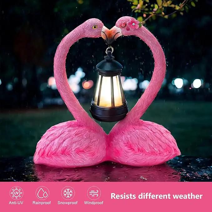 9.8" Garden Flamingo Statue with Solar Lantern,Heart Shaped Flamingo Decor,Unique Double Head Flamingo Gifts for Women,Mom,Lover by GreenHaven Gardens