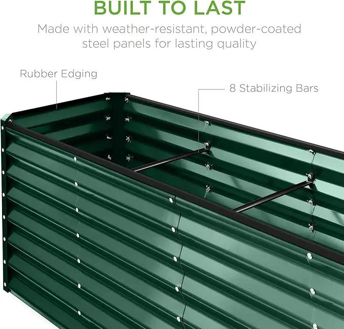 Best Choice Products 8x2x2ft Outdoor Metal Raised Garden Bed, Rectangular Deep Root Planter Box for Vegetables, Flowers, Herbs, and Succulents w/ 239 Gallon Capacity - Dark Green by GreenHaven Gardens