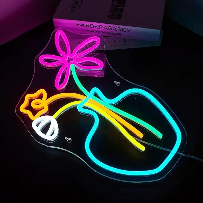 Flower Vase Neon Sign,Dimmable Neon Lights,Neon Flowers Sign for Wall Decor,Anime Flower Shape USB Connectivity Light Up Neon for Kids Room Girls Room Bar Birthday Party by GreenHaven Gardens