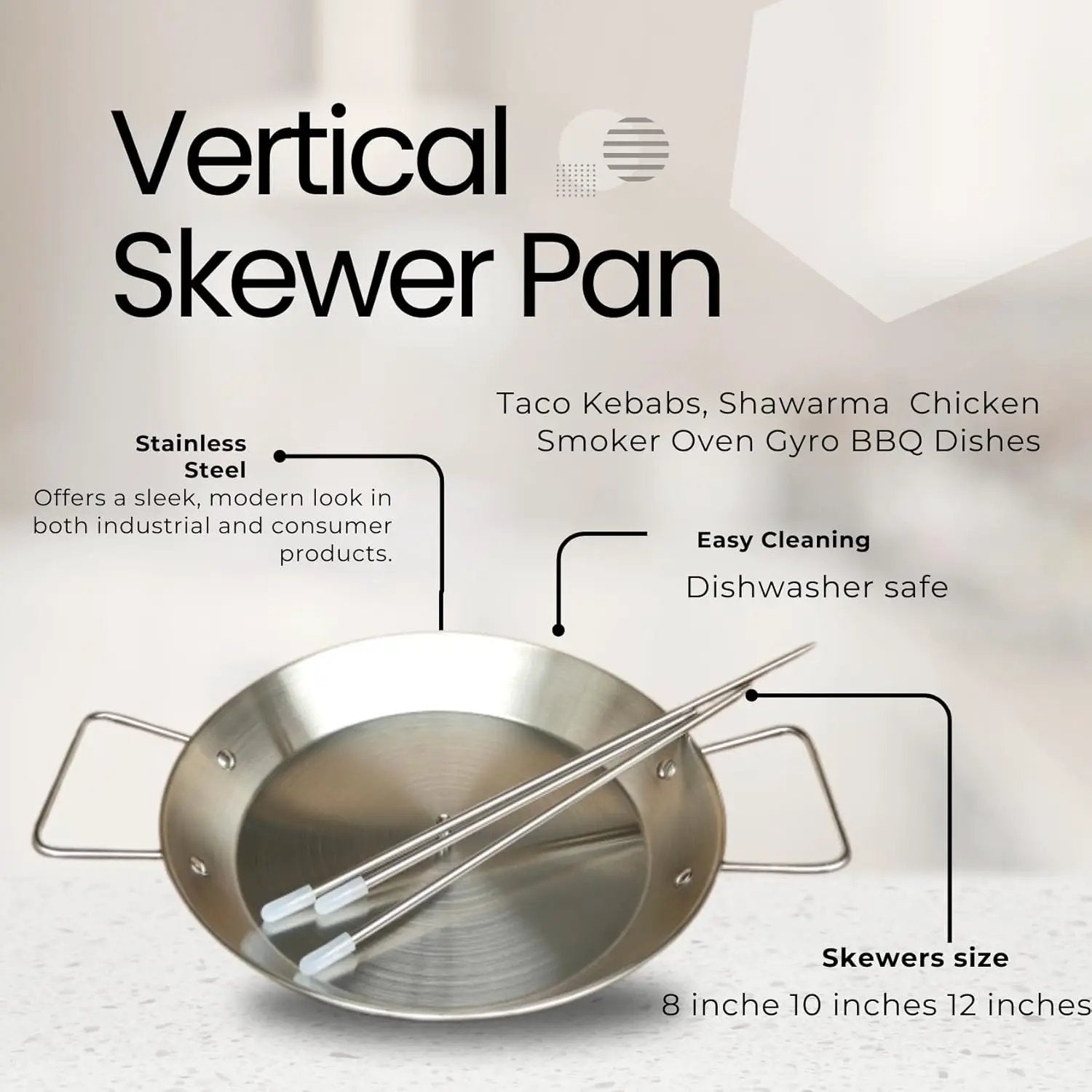 Al Pastor Skewer for Grill, Stainless Steel Vertical Gyro Plate for Oven, Rotate, Spit Stand, with Brushes, 3 Removable Spikes 8/10/12 BBQ Dishes Shawarma Stand, Kebabs Smoker, Tacos. by GreenHaven Gardens