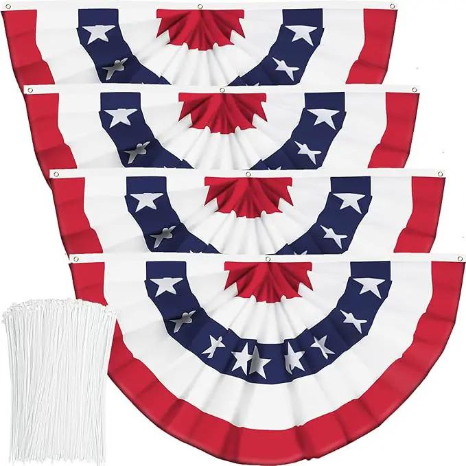 USA Pleated Fan Flag American US Bunting Flag Patriotic Half Fan Banner Flag with Canvas Header and Brass Grommets for 4th of July Memorial Day Indoor Outdoor Decoration (4, 3x6 Feet) by GreenHaven Gardens
