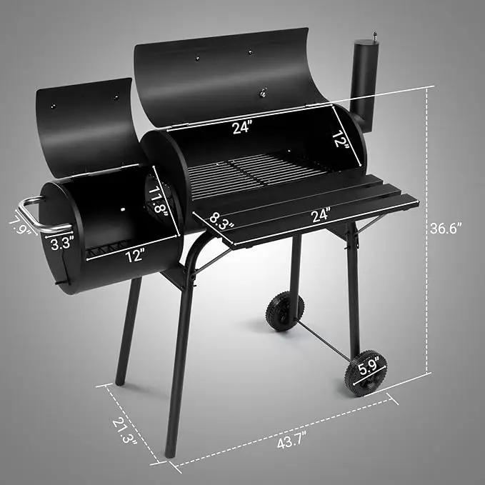 Outvita Outdoor BBQ Charcoal Grill, Portable Camping Grill for 6-10 People with Offset Smoker & Wheels for Patio Backyard Picnic by GreenHaven Gardens
