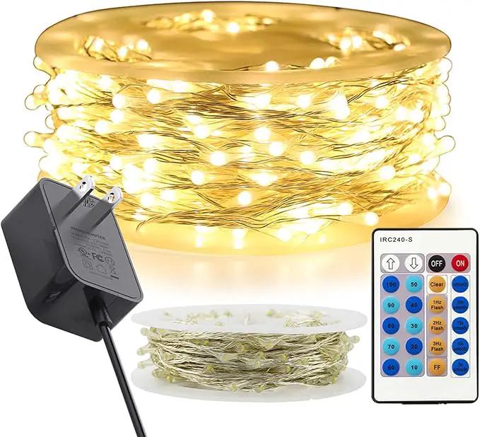 RUICHEN Warm White Dimmable Fairy Lights Plug in, 99 Ft 300 LED Twinkle String Lights with Remote, Waterproof Silver Wire Firefly Lights for Bedroom, Patio, Yard, Christmas, Wedding, Party by GreenHaven Gardens