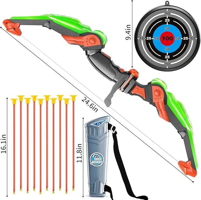 TEMI Bow and Arrow Set for Kids - Archery Toy Set - LED Light Up with Suction Cup Arrows, Target & Quiver, Indoor and Outdoor Toys for Children Boys Girls by GreenHaven Gardens