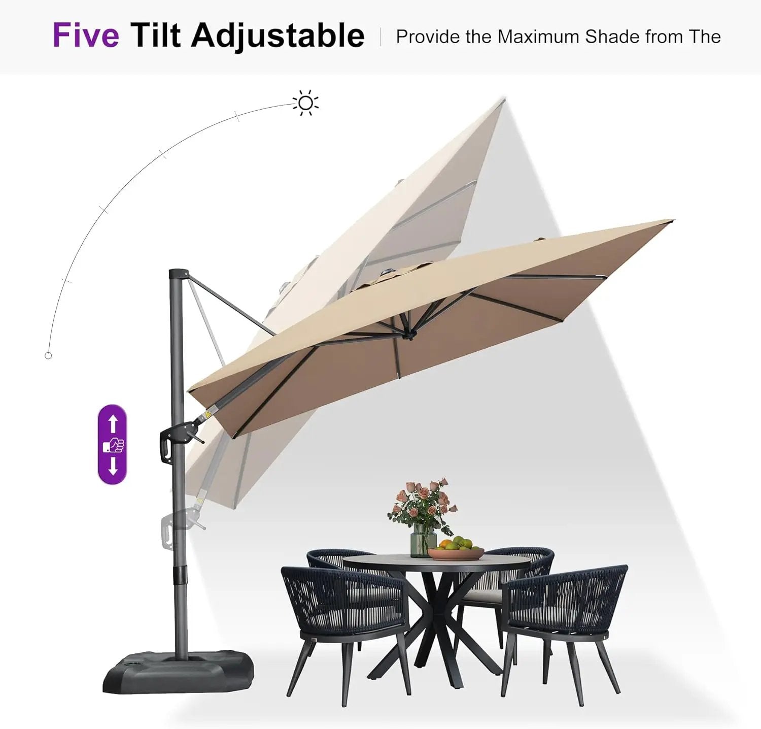 PURPLE LEAF 9 Feet Patio Umbrella Outdoor Cantilever Square Umbrella Aluminum Offset Umbrella with 360-degree Rotation for Garden Deck Pool Patio Taupe by GreenHaven Gardens