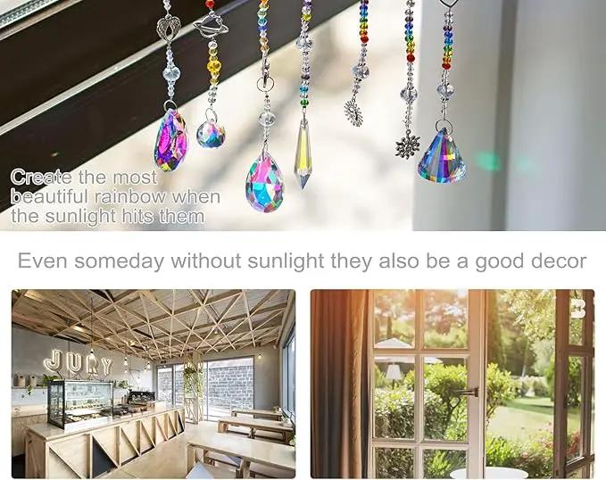Suncatcher Crystal Prisms Hang Pendants Garden Window Sun Catcher Rainbow Chandelier Beads Chain Ornament, Pack of 7 by GreenHaven Gardens
