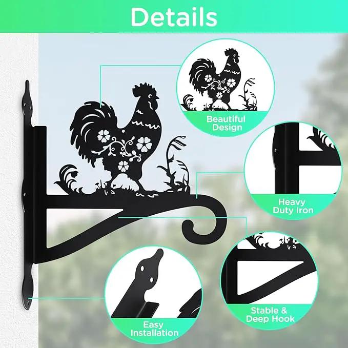 Plant Hangers Outdoor Iron Heavy Duty Ornamental Chicken Silhouette Wall Mounted Hanging Plant Bracket for Flower Pot Lantern Bird Feeder Wind Chimes Christmas Decoration by GreenHaven Gardens