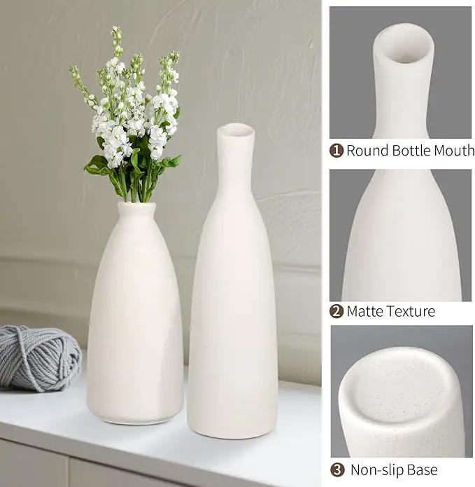 Ceramic Vase Set of 3, Small Flower Vase for Home Decor, Decorative Vases for Pampas Grass & Dried Flowers, Living Room, Bedroom, Bathroom, Shelf Centerpiece Table Decorations by GreenHaven Gardens