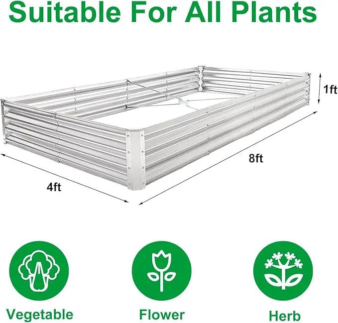 JERIA 8×4×1ft Raised Garden Bed with Support Rods,Galvanized Raised Garden Bed Kit Outdoor Metal Gardening Planter Box for Vegetable, Fruits, Flower by GreenHaven Gardens