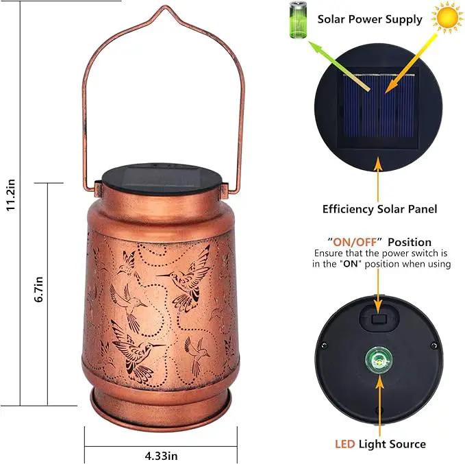 2 Pack Solar Hummingbird Lanterns Outdoor Hanging Decor Lantern,Waterproof Hollow Out Metal Decorative Garden Light,Graceful Decoration for Patio,Yard,Landscape,Walkway,Festival by GreenHaven Gardens