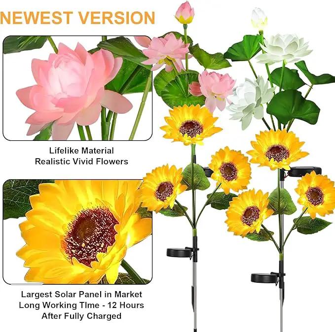 Solar Flower Lights - 4 Pack Outdoor Waterproof Sun Powered Lotus Sunflowers Landscape Decorative Glowing Lights for Yard, Lawn, Patio, Pathway by GreenHaven Gardens