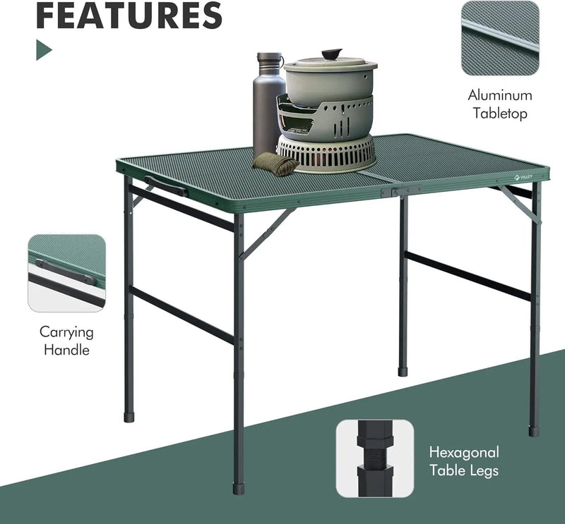 VILLEY Grill Table, 3ft Folding Camping Table with Aluminum Adjustable Legs, Portable Lightweight Camp Table for Beach Picnics and Outdoor Cooking by GreenHaven Gardens
