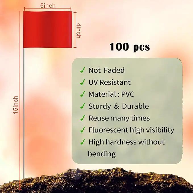 Zozen 100Pack Red Marking Flags, Writable/15x4x5 Inch, Yard Flags for Lawn & Irrigation & Landscape & Sprinkler & Survey & Dog Training. by GreenHaven Gardens