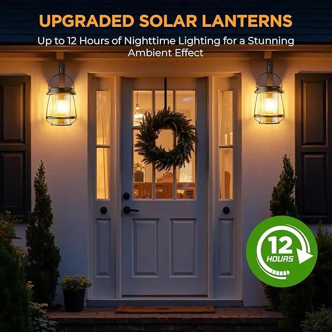Solar Lanterns Outdoor Waterproof, Metal Hanging Solar Lights Outdoor with Hooks Wall Mount Kit, Solar Powered Lanterns for Garden Porch Patio Fence Decorative 2 Pack (Warm Light) by GreenHaven Gardens