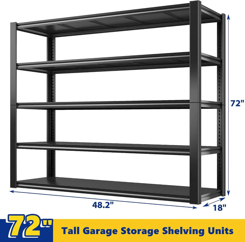 REIBII 48" W Garage Shelving 2500LBS Storage Shelves 5 Tier Heavy Duty Shelving Adjustable Garage Shelves for Warehouse, Pantry, Easy Assemble, 48.2''W X 72''H X18''D by GreenHaven Gardens