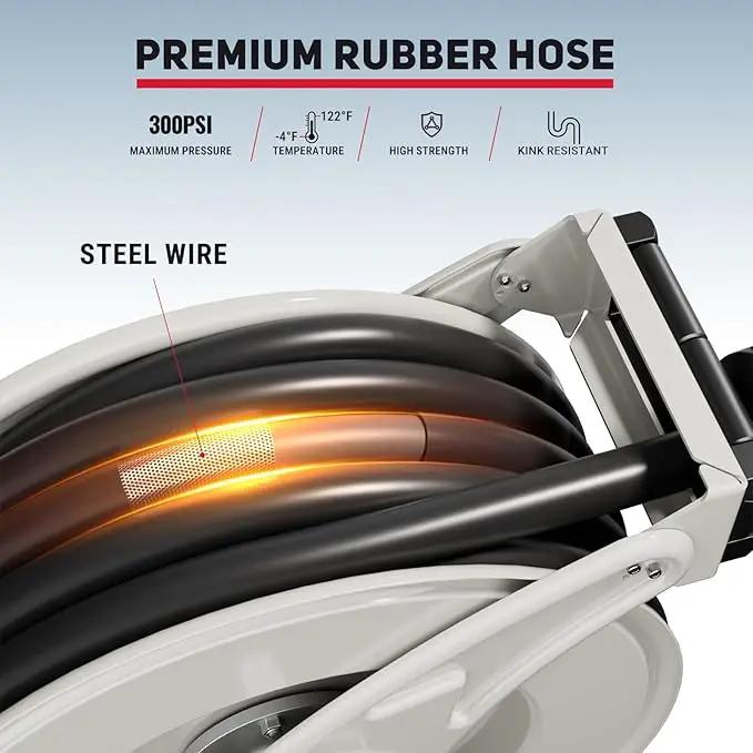 Retractable Fuel Hose Reel, 3/4 in × 66 ft Rubber Hose Heavy Duty Steel Professional Spring Driven Diesel Hose Reel with Fueling Nozzle Max 300PSI Auto Rewind Quick for Ship Vehicle Tank Truck by GreenHaven Gardens