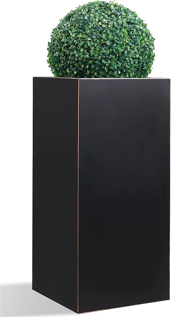 Metallic Heavy Tall Outdoor/Indoor Planter Box 14Lx14Wx30H Inches Rectangular Large Flowerpot, Tall Metal Planter Box for Front Porch ‎25 Pounds, No Assembly Required, Black, 1 Pack by GreenHaven Gardens